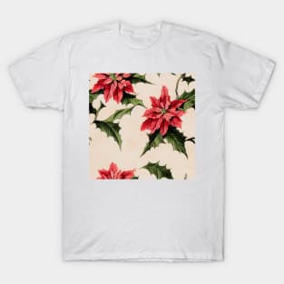 Vintage Florals Christmas Poinsettia Watercolor T-Shirt